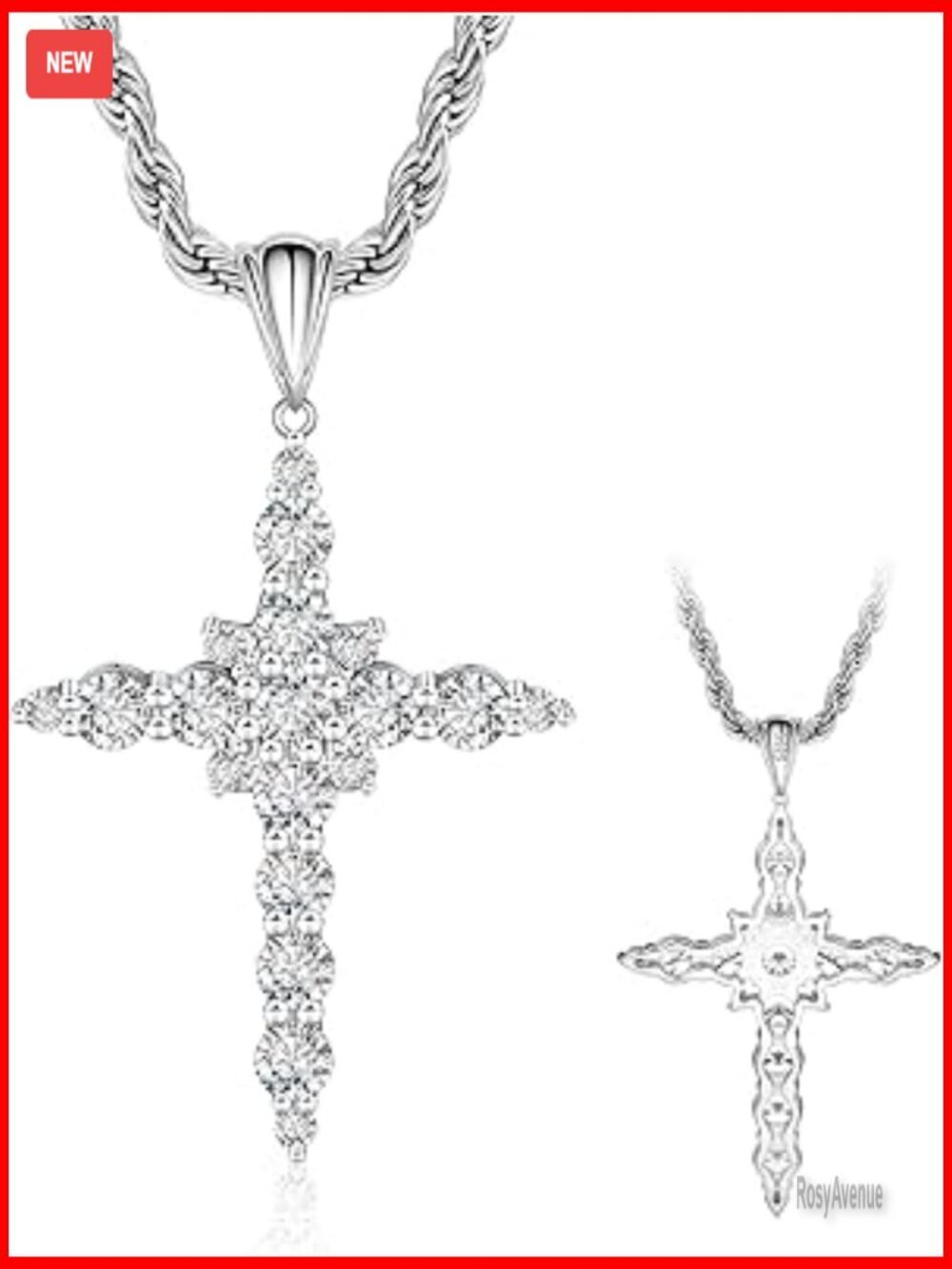 Sterling Silver Moissanite Cross Pendant Necklace Faith Jewelry